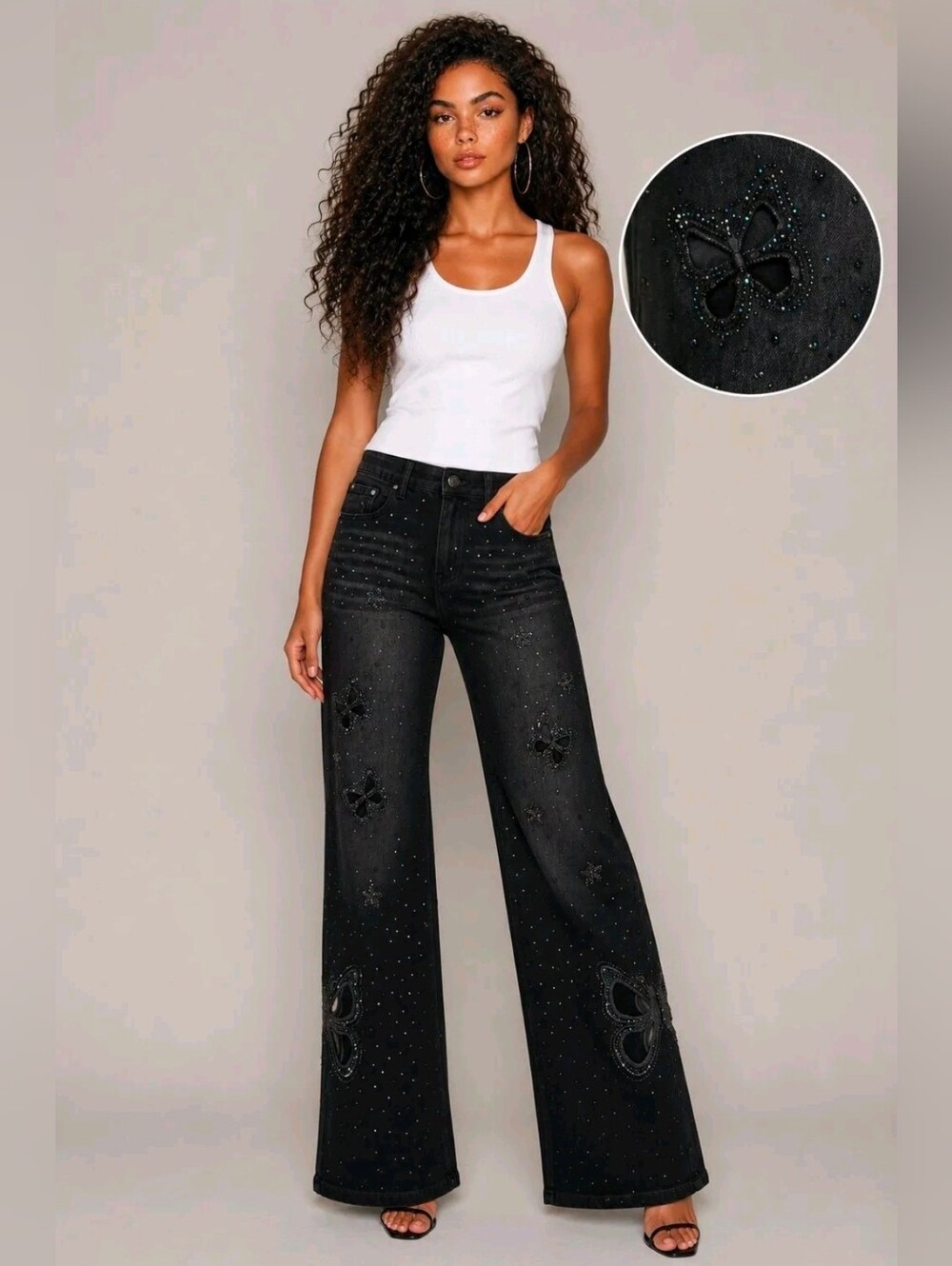 NEW Eclipse Butterfly Rhinestone Jeans - Picture 1 of 8